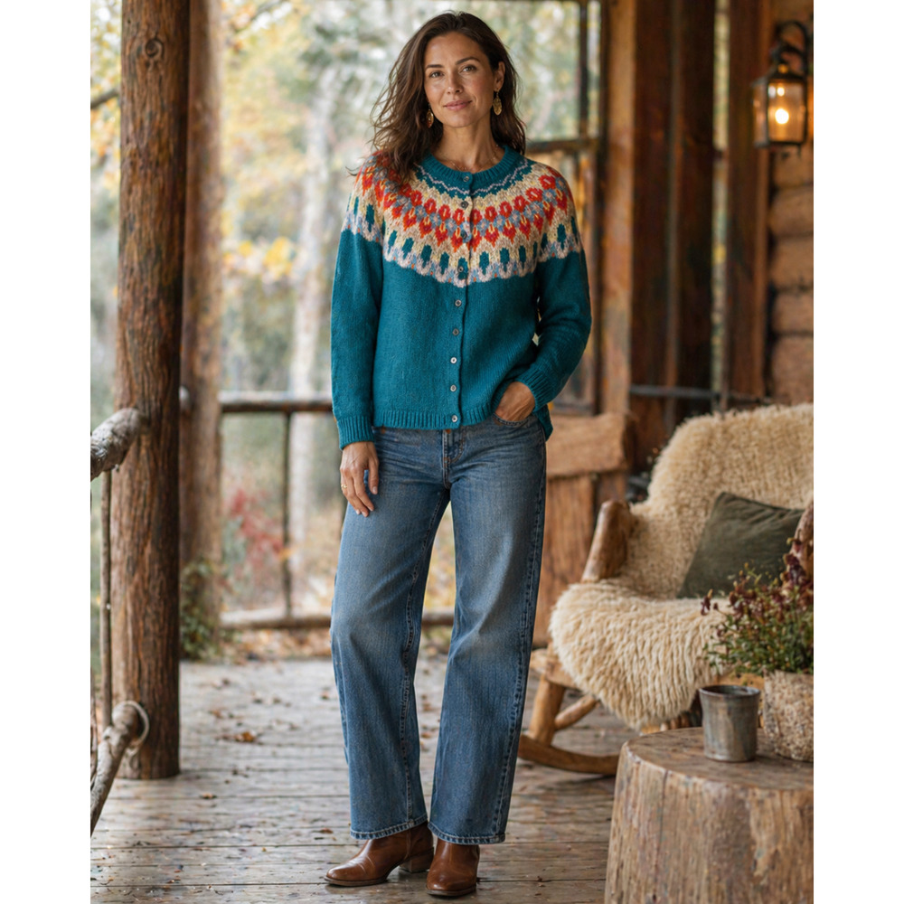 SUNDANCE Womens Fair Isle Lambswool Button Up Cardigan M Granola Girl Cabincore